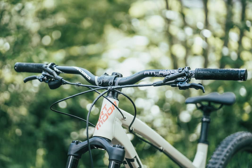 Een hoog front met riser stuur maakt de Dartmoor Primal een specialist in bikepark gadgets.