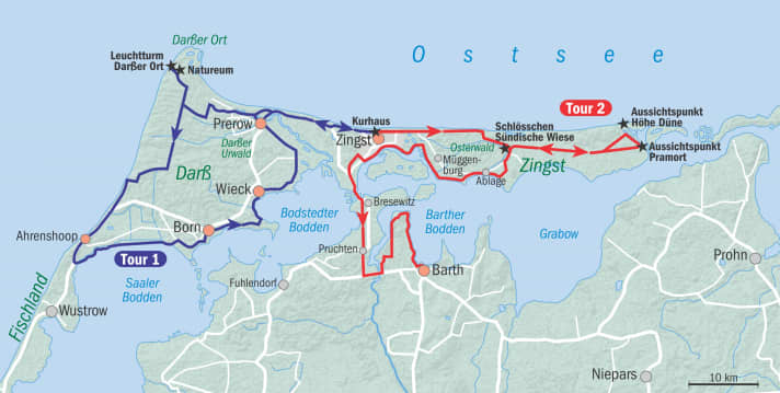 Op de twee beschreven fietstochten kan de regio Fischland-Darß-Zingst optimaal worden ontdekt.