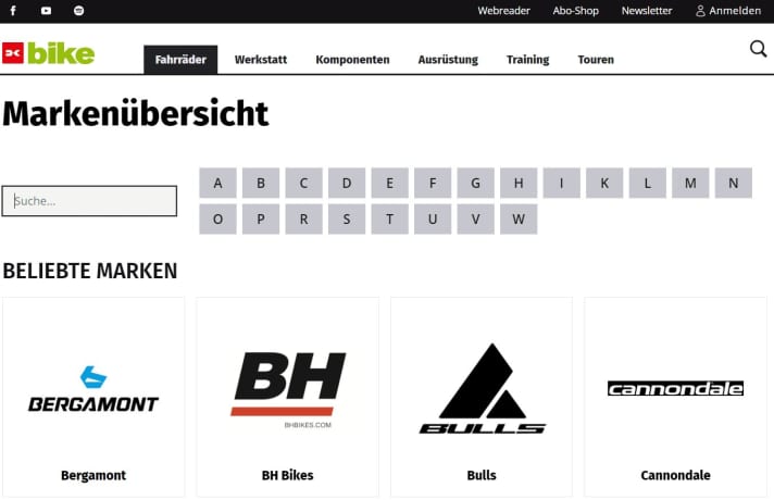 Het nieuwe BIKE-merkoverzicht: Hier zijn alle mogelijke fietsen gesorteerd op merk.